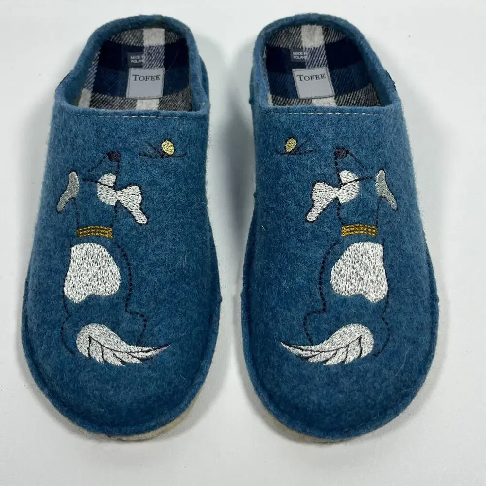 TOFEE Slippers Adult 8 Dog Wool Felt Slides Clogs Mule Slip On Blue Poland